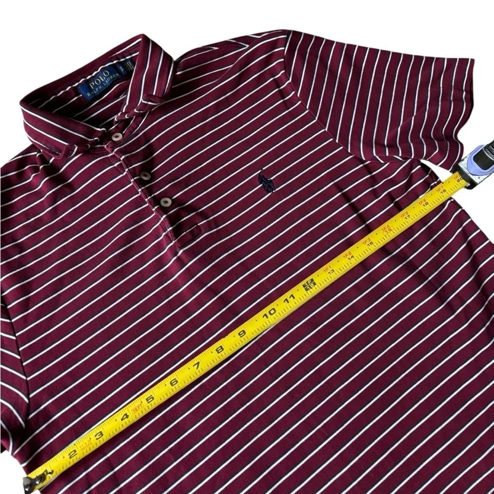 Ralph Lauren Maroon and White Striped Polo with Iconic Embroidered Logo